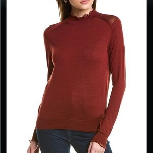 Lafayette 148 NY Wool Silk Ruffle Mock Neck Sweater